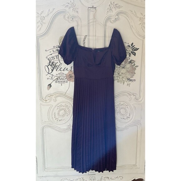 Lulus Flawless Forever Dress Women's L Dark Purple Midi Satin Pleated NWT - Picture 10 of 11